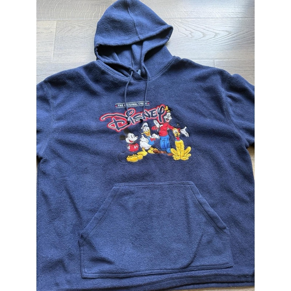 Vtg Disney Embroidered Mickey & Friends Blue Fleece Hoodie / Women's XL